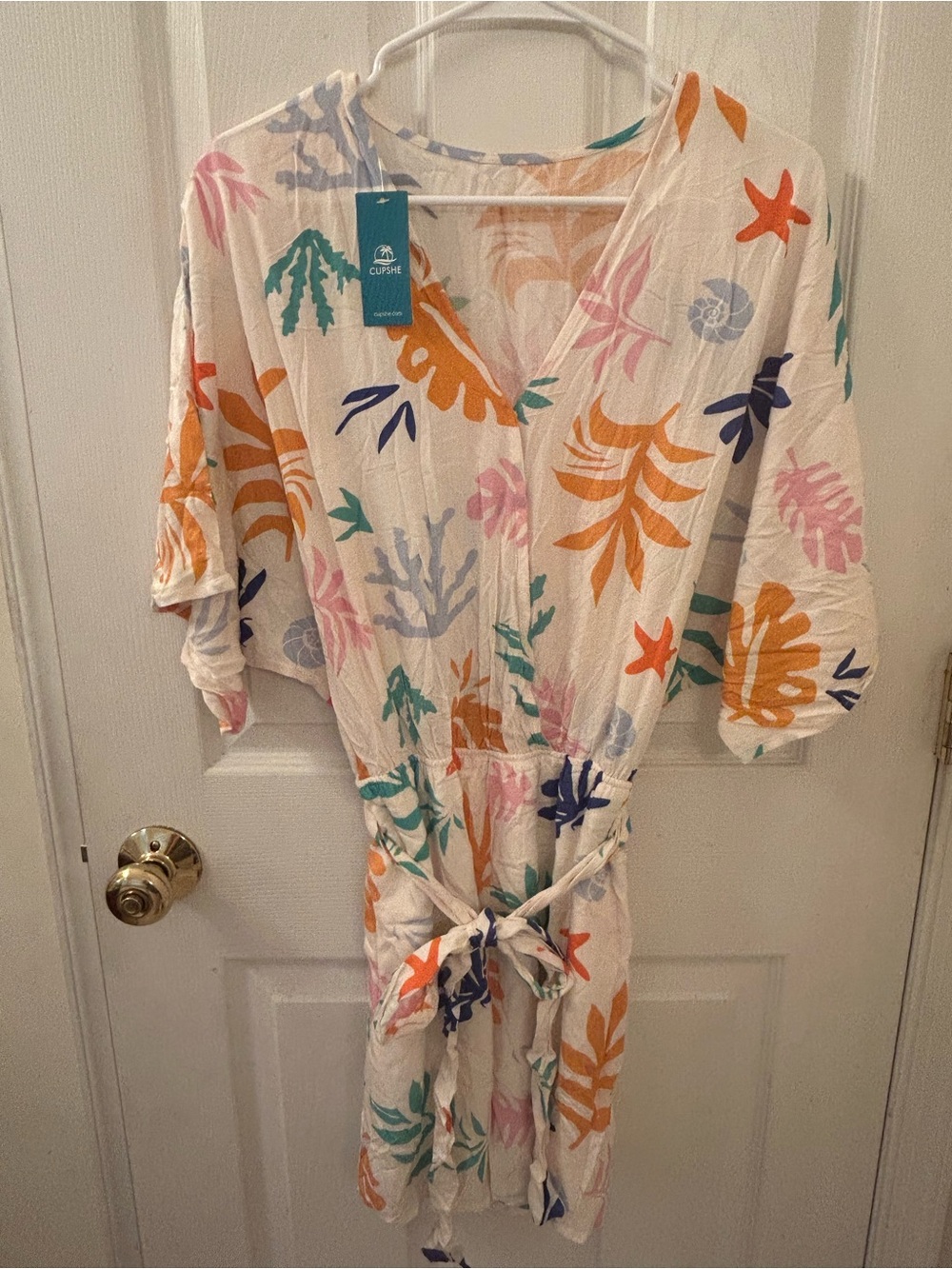 Cupshe White Tropical Leaf Print Tie-Front Romper